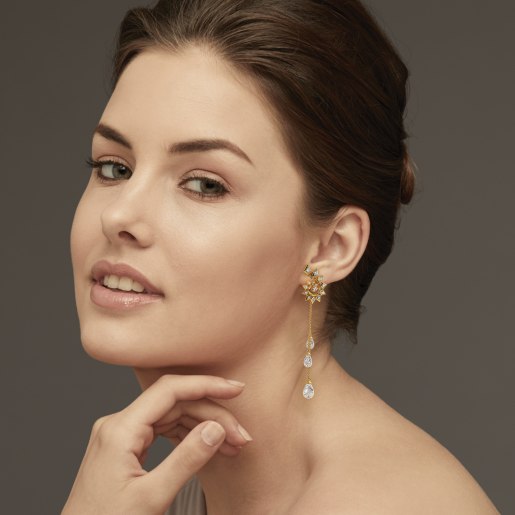 Diamond And White Topaz Earring In Yellow Gold (9.64 Gram) With Diamonds (0.444 Ct)