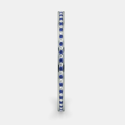 Diamond And Blue Sapphire Bangle In White Gold (18.3 Gram) With Diamonds (2.691 Ct)